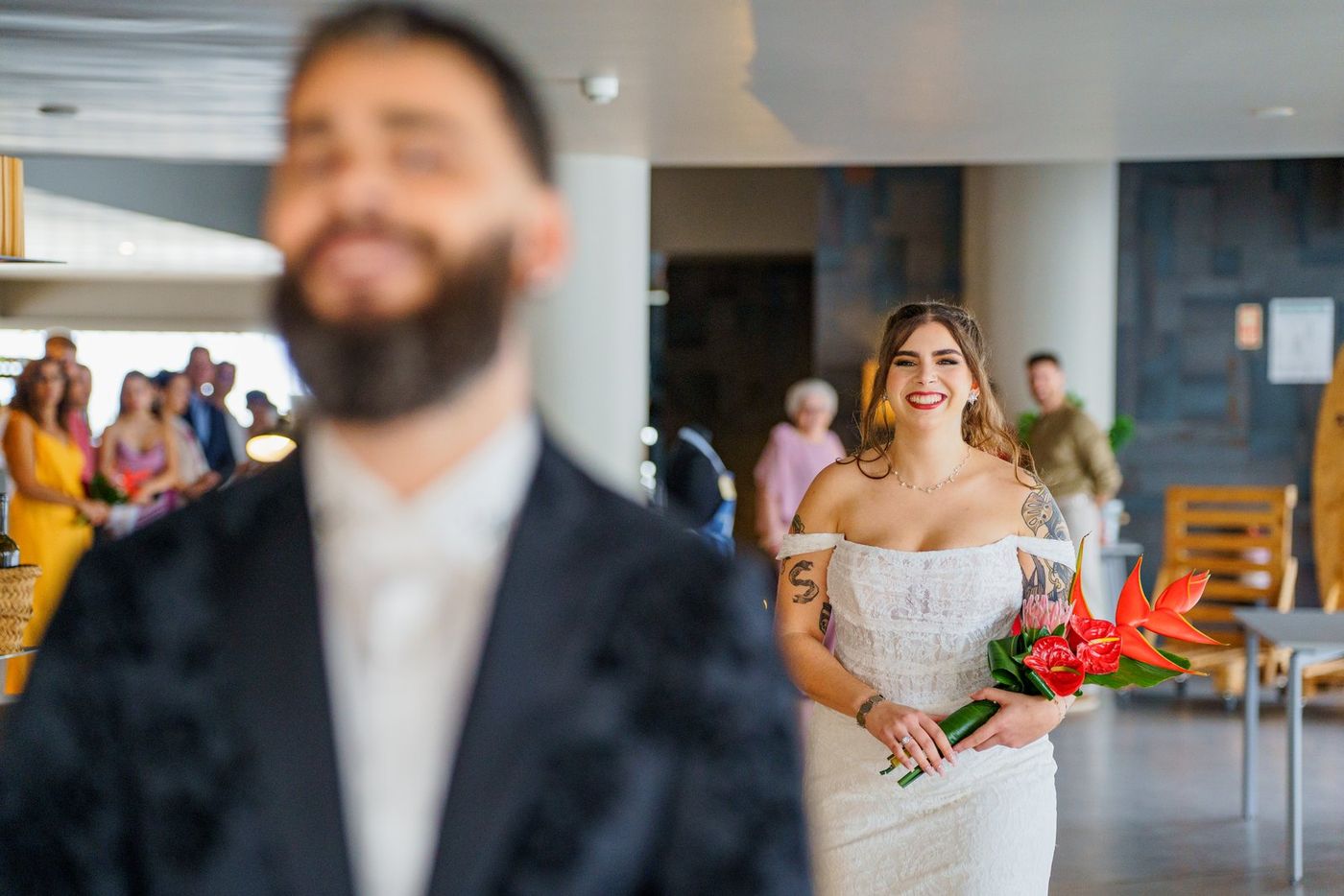 Bride seeing the groom for the first time