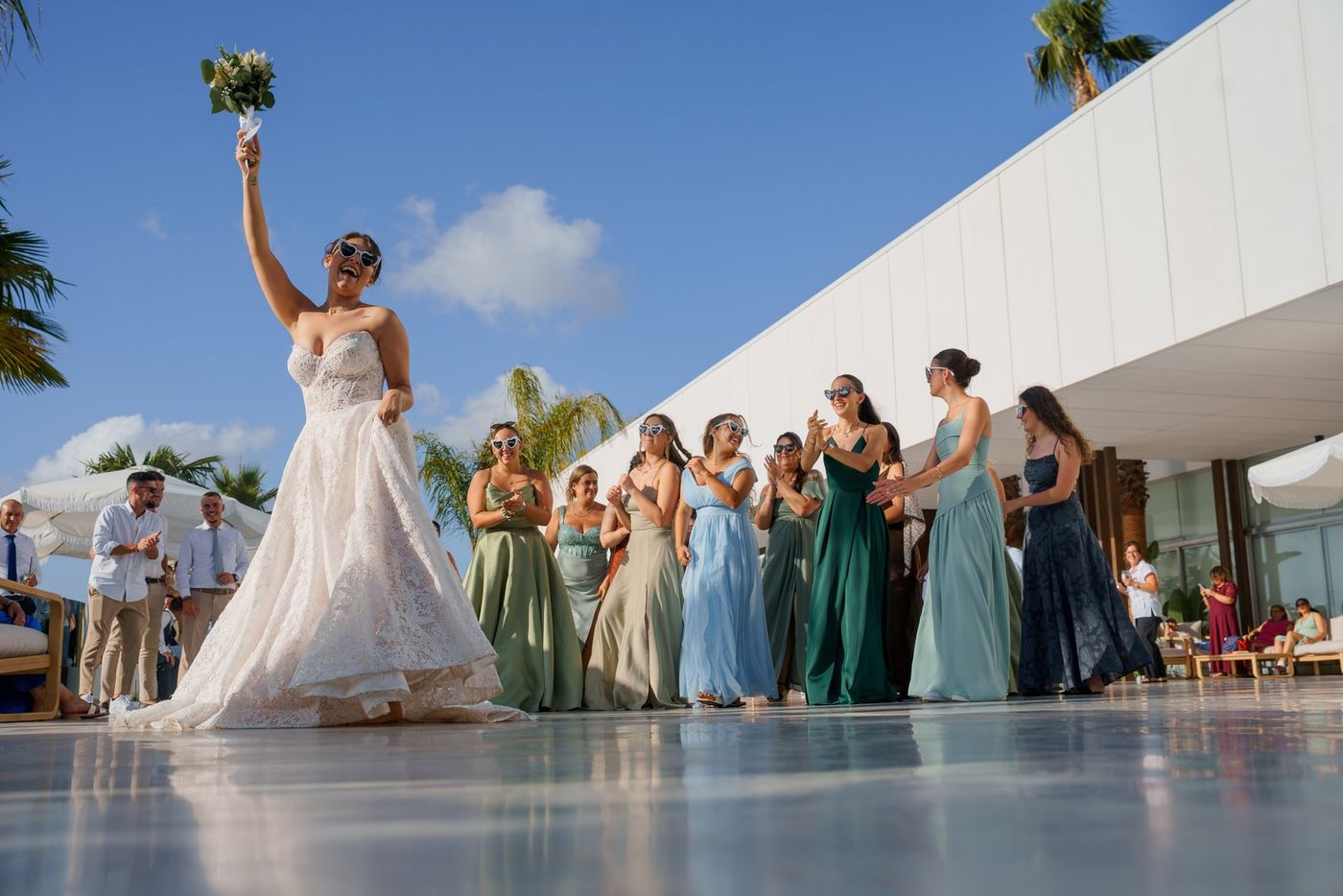 Bride throwing the bouquet