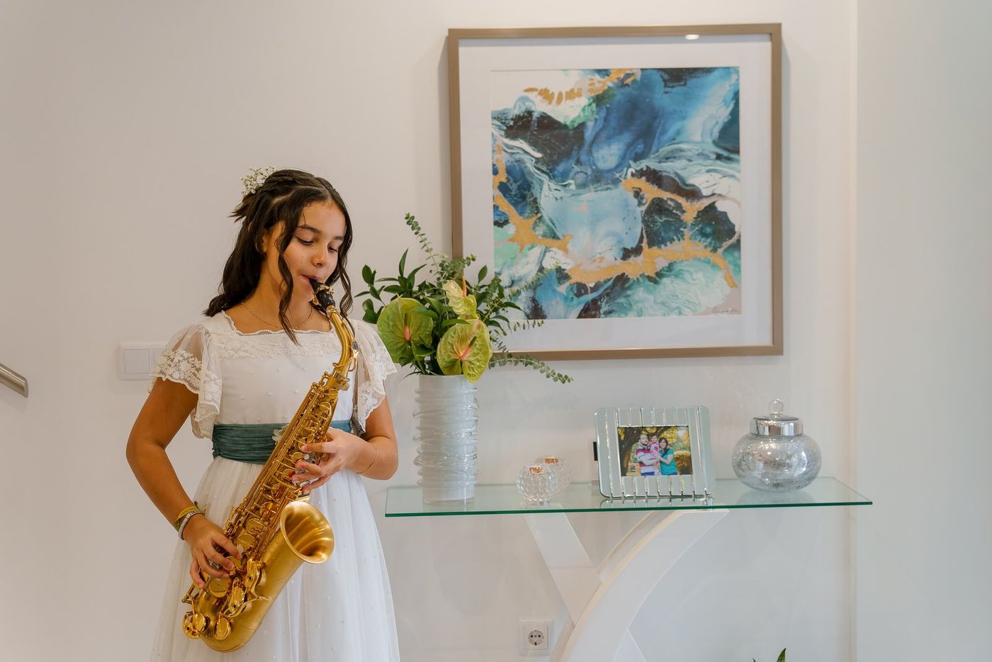 Girl playing the saxophone